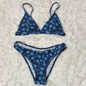 NWOT Floerns Navy Blue Floral Print Triangle Bikini Set XS